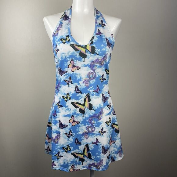 Delias Size L UR Highway to heaven halter butterfly retro 90s y2k print dress - Picture 1 of 9